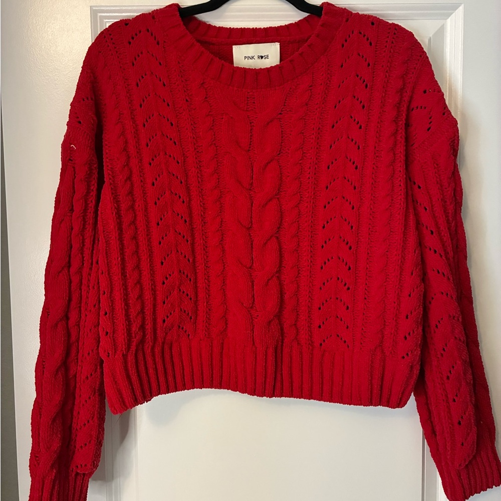 Women Red cable knit sweater Size L #knitwear #winterwear